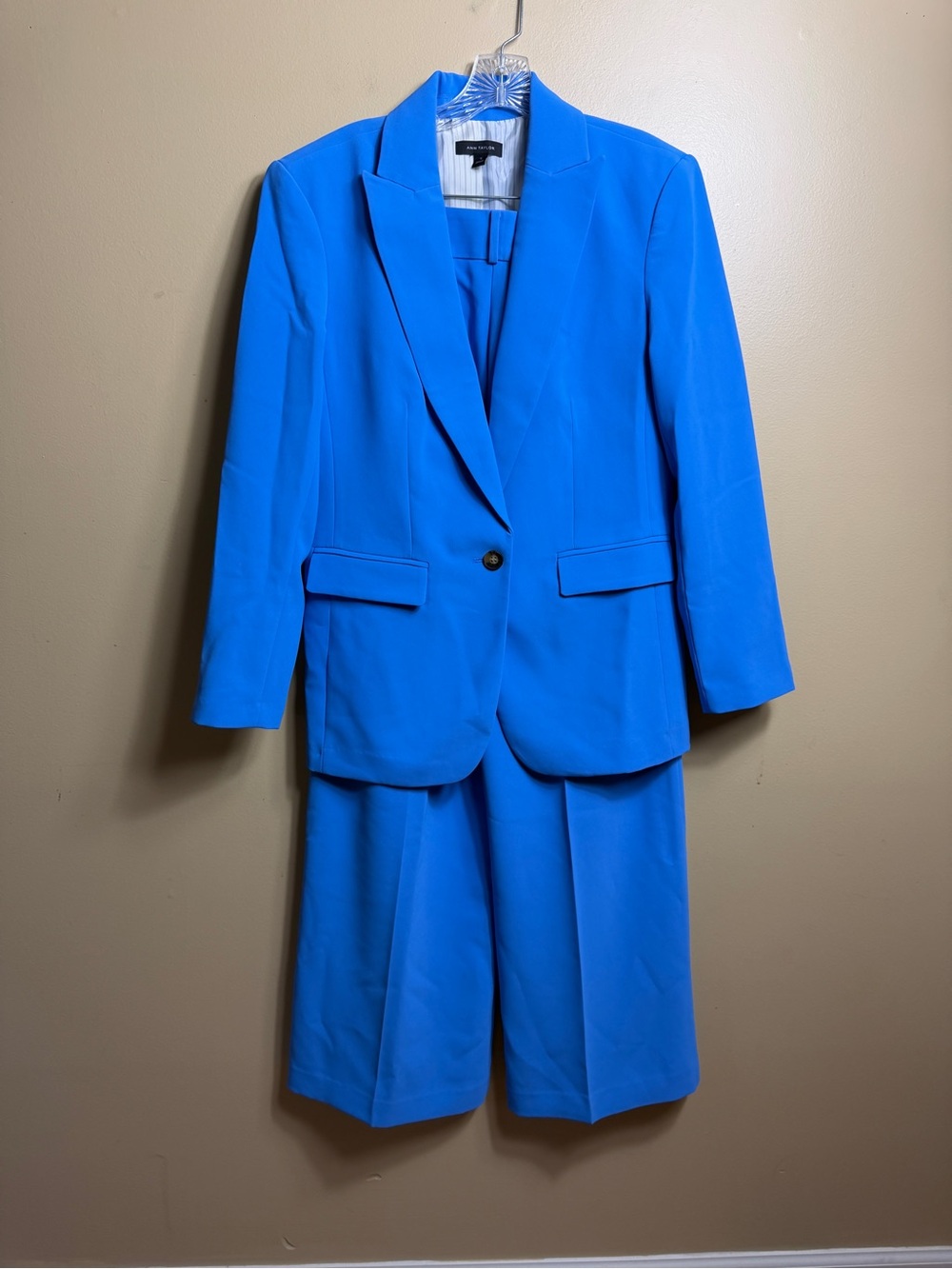 Ann Taylor Cobalt Blue 2-Piece Pantsuit - Size 10 wide leg high waist
